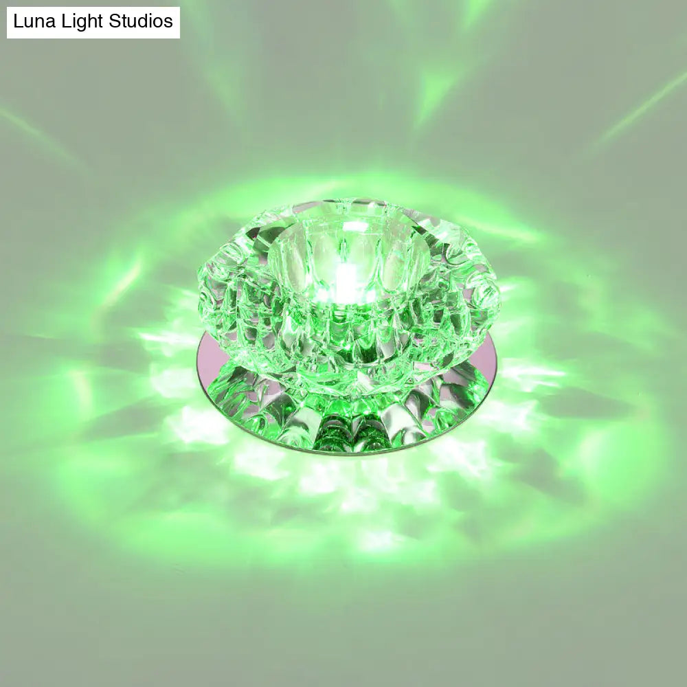 Floral Flush Mount Led Ceiling Lamp With Clear Crystal Accents - Minimalistic Stainless Steel
