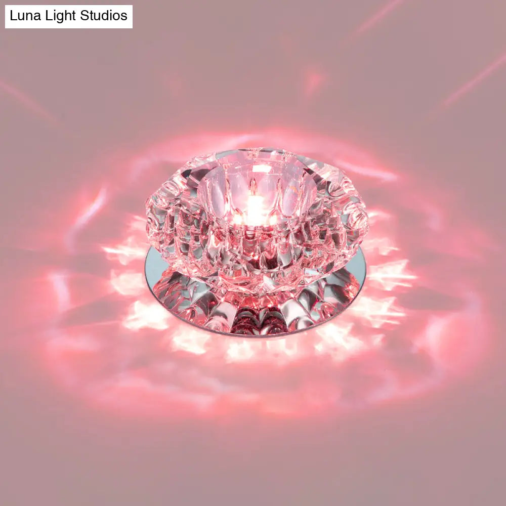 Floral Flush Mount Led Ceiling Lamp With Clear Crystal Accents - Minimalistic Stainless Steel