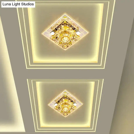 Floral Flush Mount Led Ceiling Light With Crystal Shade - Elegant And Simple