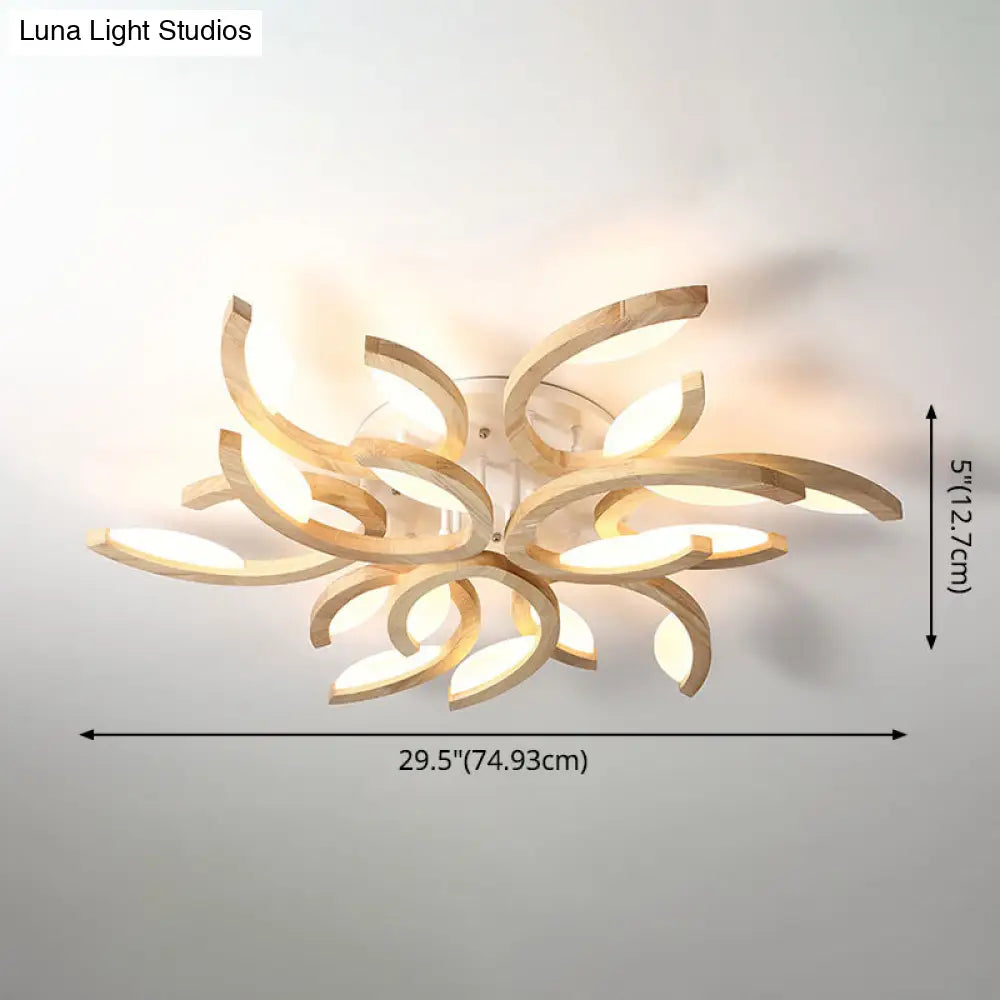 Floral Led Ceiling Lamp - Modern Wood Semi Flush Mount Light For Living Room