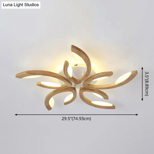 Floral Led Ceiling Lamp - Modern Wood Semi Flush Mount Light For Living Room