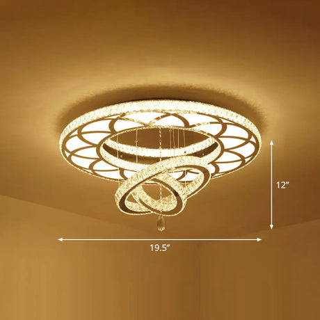 Floral Led Ceiling Light: Contemporary Crystal Clear Semi Flush For Living Room / 19.5’ Round
