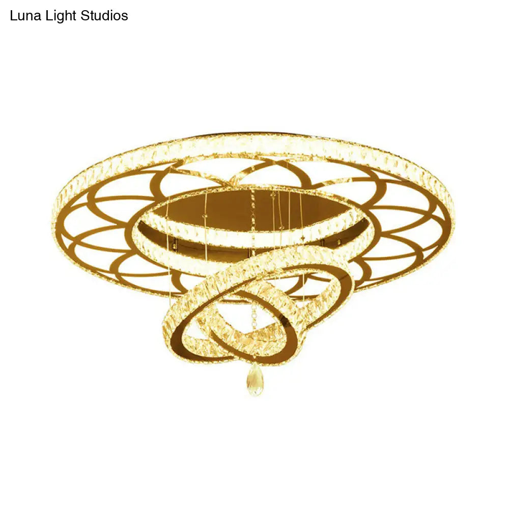 Floral Led Ceiling Light: Contemporary Crystal Clear Semi Flush For Living Room