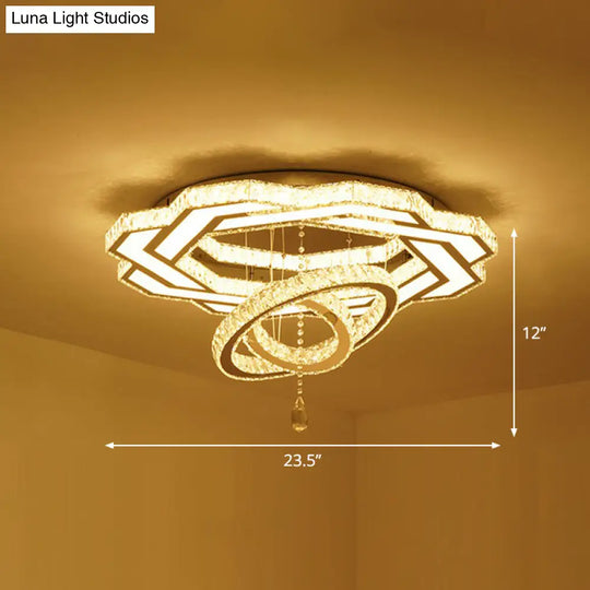 Floral Led Ceiling Light: Contemporary Crystal Clear Semi Flush For Living Room / 23.5’ Flower