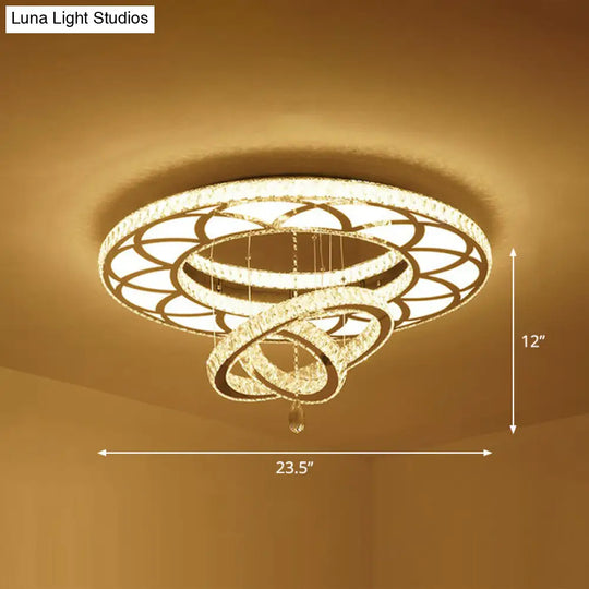Floral Led Ceiling Light: Contemporary Crystal Clear Semi Flush For Living Room / 23.5’ Round