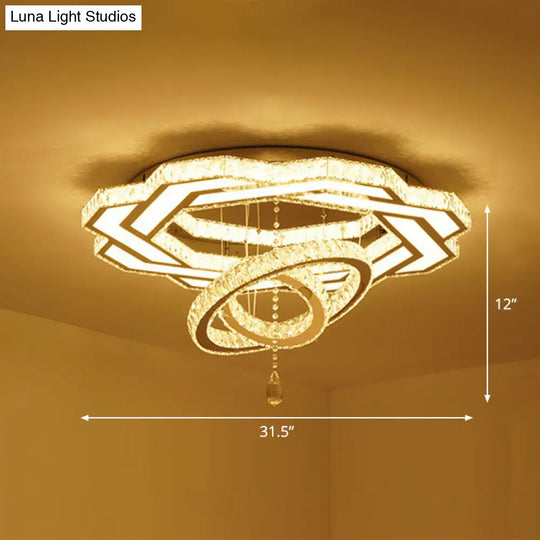 Floral Led Ceiling Light: Contemporary Crystal Clear Semi Flush For Living Room / 31.5’ Flower