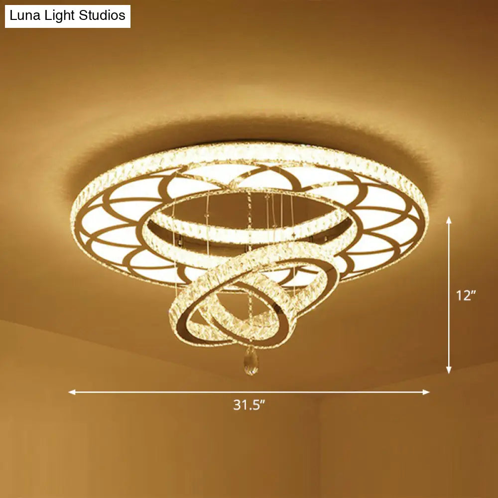 Floral Led Ceiling Light: Contemporary Crystal Clear Semi Flush For Living Room / 31.5’ Round