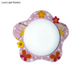 Floral Pink Acrylic Ceiling Lamp: Lovely Flush Mount Light For Girls Bedroom And Hallway
