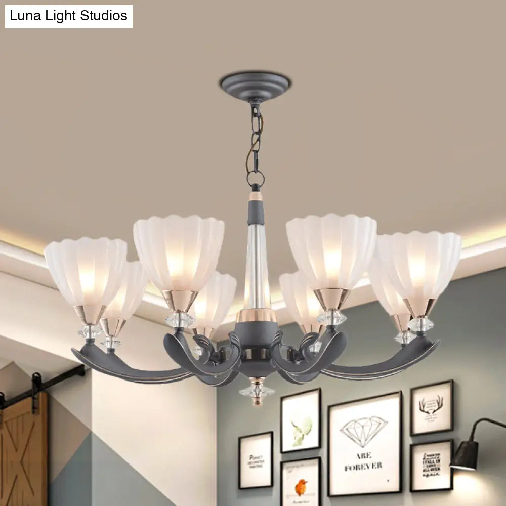 Floral Shade Opal Glass Pendant Chandelier - 6/8 Bulbs Countryside Grey Ideal For Guest Rooms