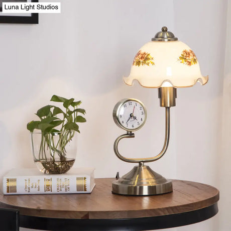 Floral Shade Table Lamp: Rustic Style With Beveled Crystal And Brass Base