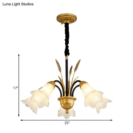 Floral Shaped White Glass Chandelier - Traditional 6/8/12 Lights Study Room Ceiling Light In Brass