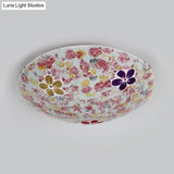 Floral Tiffany Red Stained Glass Flush Mount Lighting - 2/3 Lights 12’/16’/19.5’ Wide