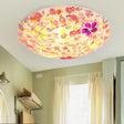 Floral Tiffany Red Stained Glass Flush Mount Lighting - 2/3 Lights 12’/16’/19.5’ Wide / 12’