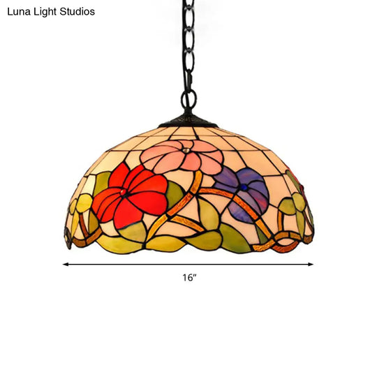 Tiffany Stained Glass Floral Suspension Light - Black Pendent Ceiling For Living Room