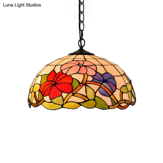 Tiffany Stained Glass Floral Suspension Light - Black Pendent Ceiling For Living Room