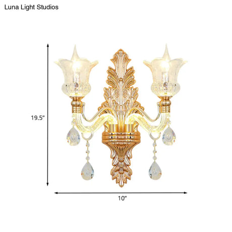 Floral Wall Sconce With Luminous Arm And Clear Crystal Glass - 2 Light Option
