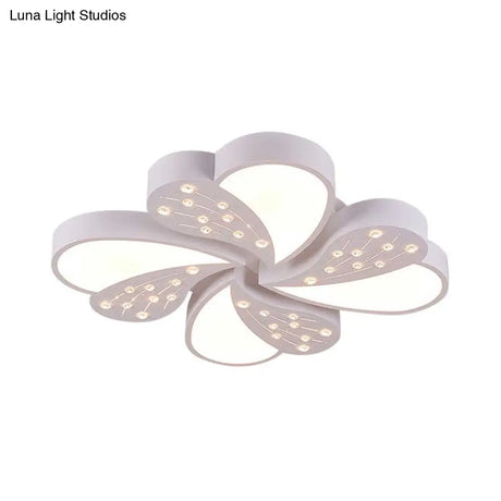 Floral White Flush Mount Ceiling Lamp With Crystal For Modern Baby Room