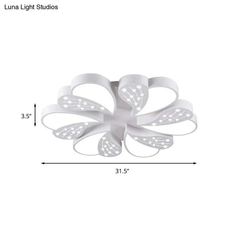 Floral White Flush Mount Ceiling Lamp With Crystal For Modern Baby Room