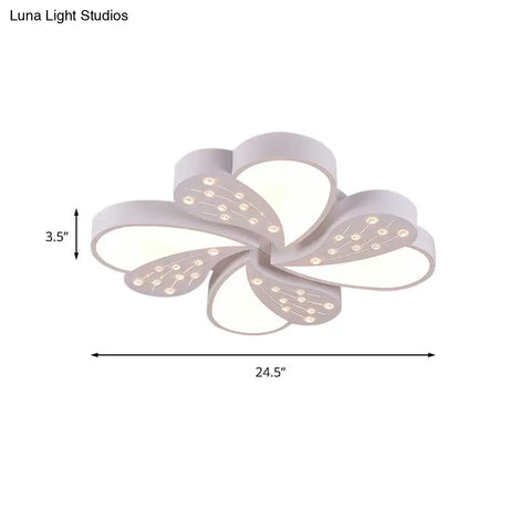 Floral White Flush Mount Ceiling Lamp With Crystal For Modern Baby Room