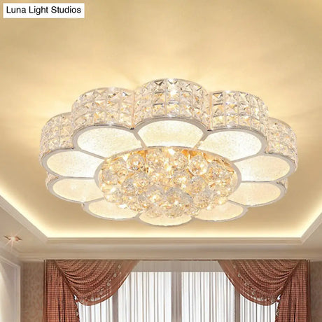 Flower Bedroom Ceiling Fixture: Clear Crystal Block Led Flush Mount Light With 3 Color Options