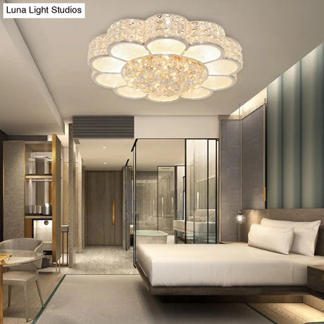 Flower Bedroom Ceiling Fixture: Clear Crystal Block Led Flush Mount Light With 3 Color Options