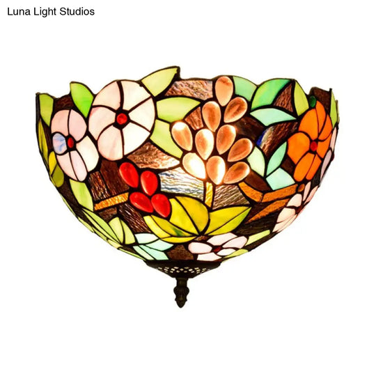 Flower Ceiling Lighting Tiffany Brass Flush Mount Light For Hallway - 2/3 Lights 12/16 Wide