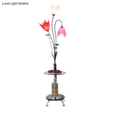Flower Countryside Floor Lamp: Black Acrylic Tray 3-Light Design For Living Room