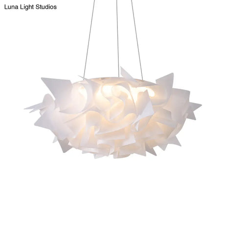 Flower Design Acrylic Dome Pendant Light - Modern Ceiling Fixture In White/Brown