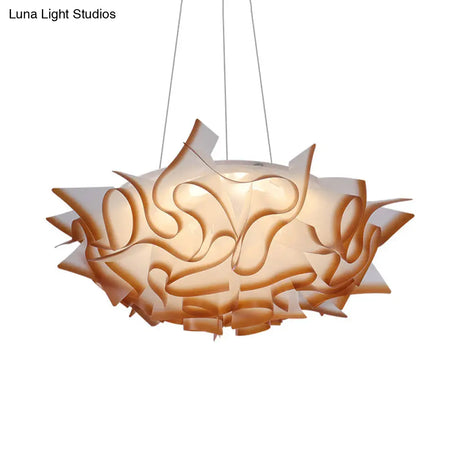 Flower Design Acrylic Dome Pendant Light - Modern Ceiling Fixture In White/Brown