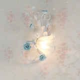Flower Shade Frosted Glass Wall Sconce - Countryside 1-Light Bedroom Lamp In White / Right