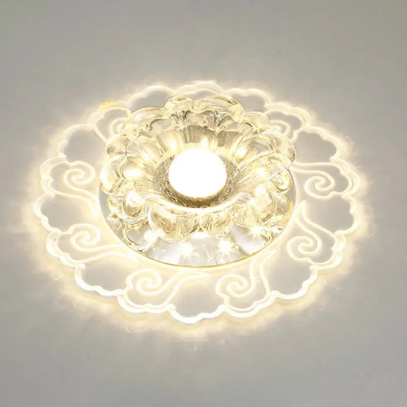 Flower Shape Crystal Flush Mount Ceiling Light Fixture With Led Modern Aisle Lighting Clear / E