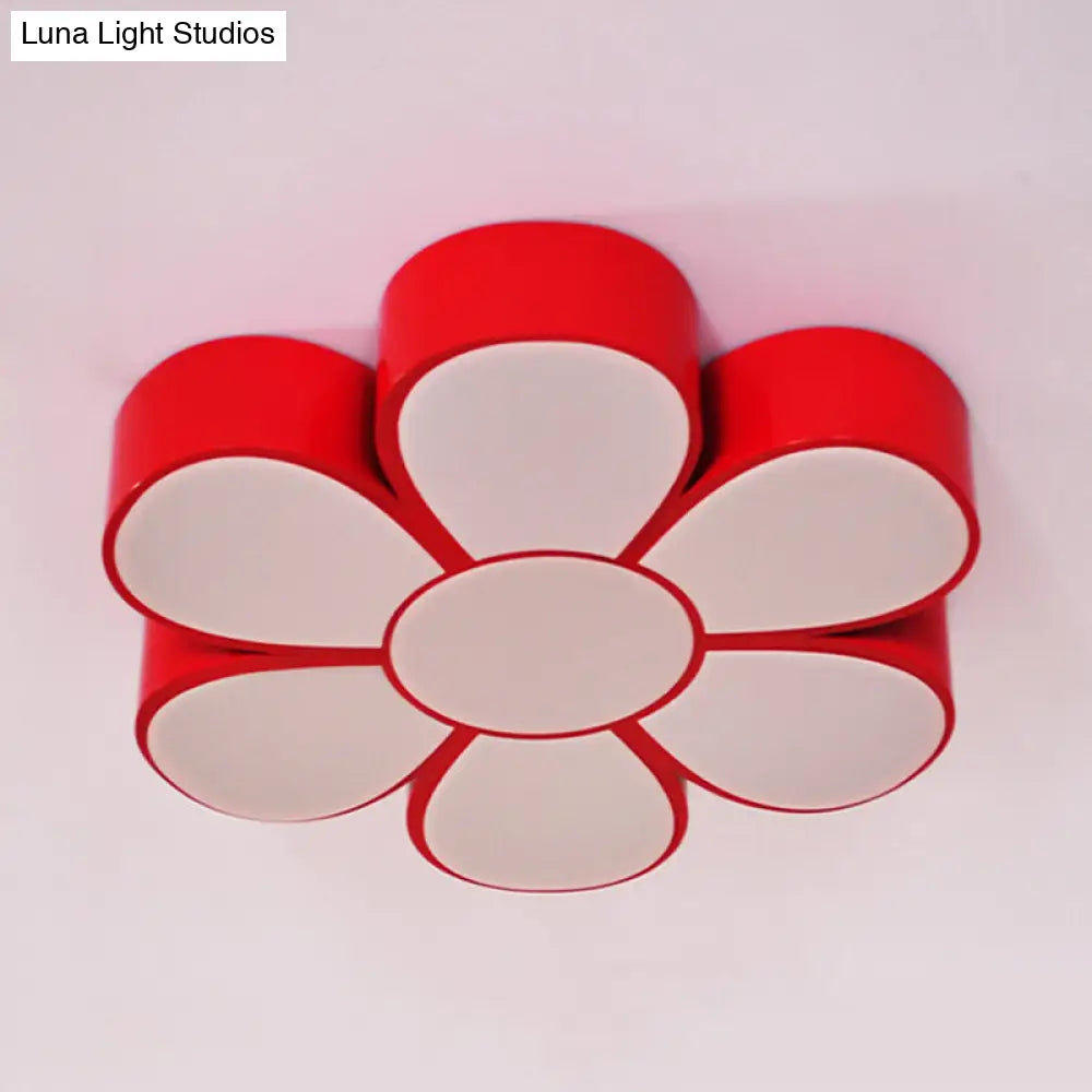 Flower-Shaped Kids Flush Ceiling Light Fixture In Vibrant Yellow/Green/Red With Acrylic Shade