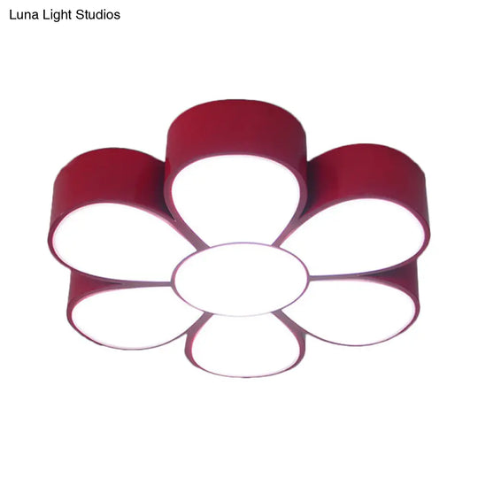Flower-Shaped Kids Flush Ceiling Light Fixture In Vibrant Yellow/Green/Red With Acrylic Shade