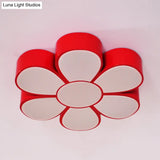 Flower - Shaped Kids Flush Ceiling Light Fixture In Vibrant Yellow/Green/Red With Acrylic Shade