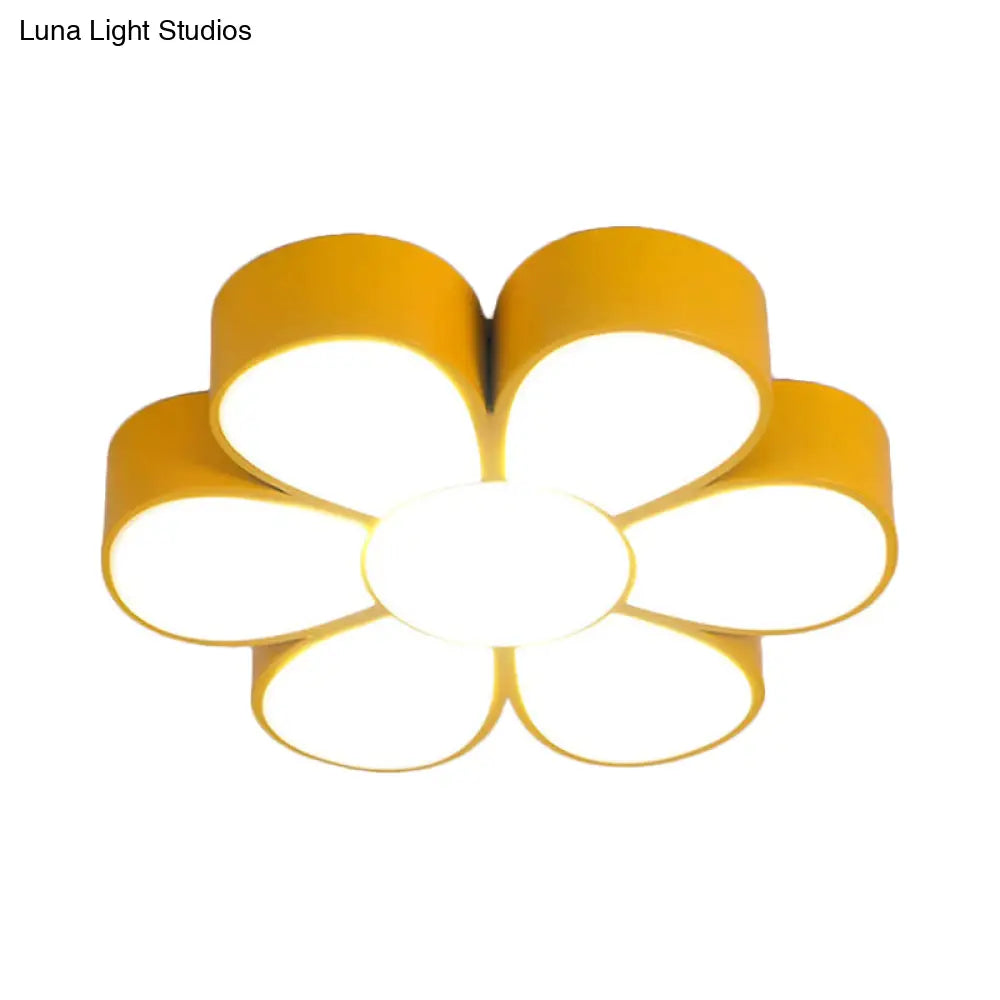 Flower - Shaped Kids Flush Ceiling Light Fixture In Vibrant Yellow/Green/Red With Acrylic Shade