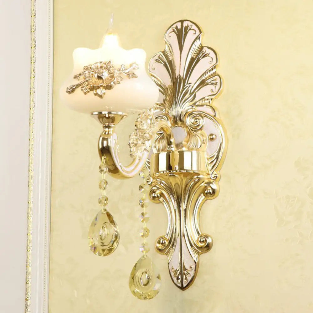 Flower Wall Sconce With Faux Jade Glass And Crystal Drops In Silver 1 / Lace