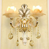 Flower Wall Sconce With Faux Jade Glass And Crystal Drops In Silver 2 / Lotus
