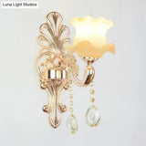 Flower Wall Sconce With Faux Jade Glass And Crystal Drops In Silver