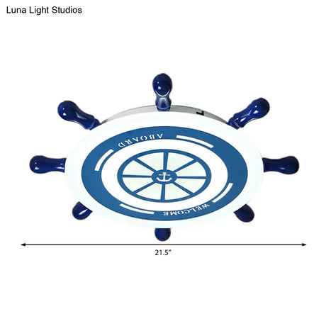 Flush Mount Led Blue Ceiling Light For Kids’ Bedroom - Warm/White