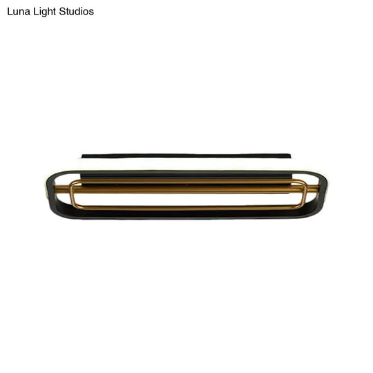 Flush Mounted Led Ceiling Light In Modern Metallic Black & White/Black Gold 16/23.5 Length