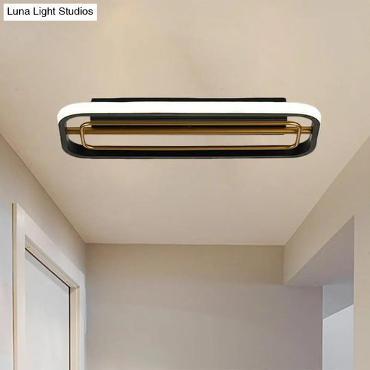 Flush Mounted Led Ceiling Light In Modern Metallic Black & White/Black Gold 16/23.5 Length
