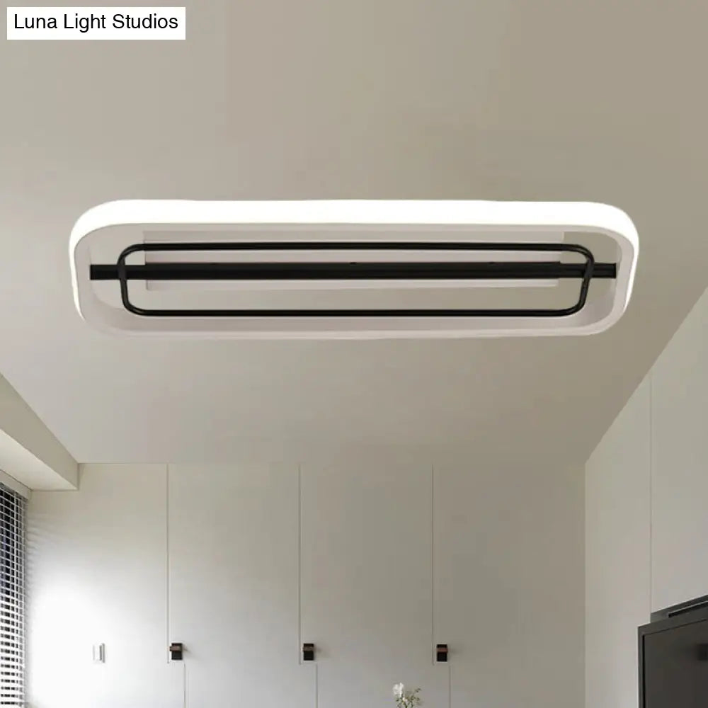 Flush Mounted Led Ceiling Light In Modern Metallic Black & White/Black Gold 16/23.5 Length