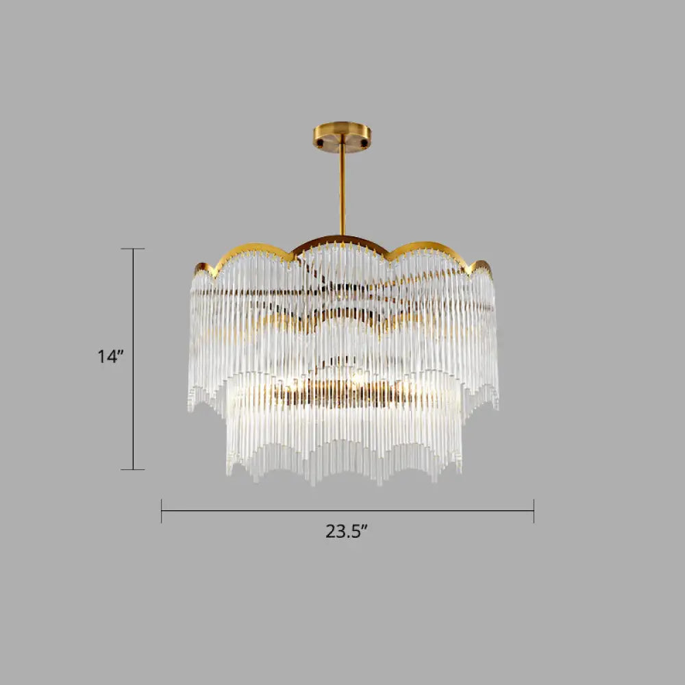 Fluted Clear Glass Rods Pendant Light: Postmodern Wavy Bedroom Chandelier / 23.5’