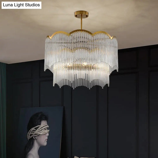 Fluted Clear Glass Rods Pendant Light: Postmodern Wavy Bedroom Chandelier