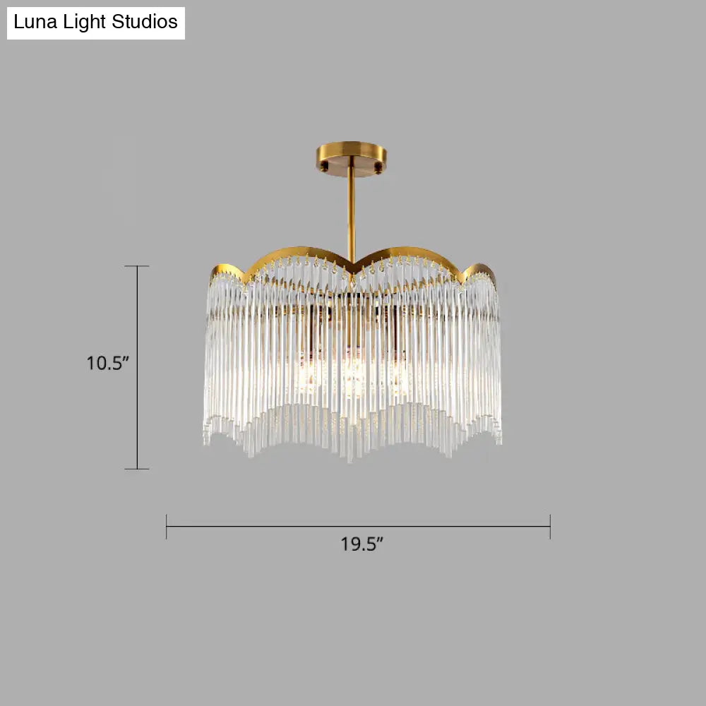 Fluted Clear Glass Rods Pendant Light Fixture For Bedroom / 19.5