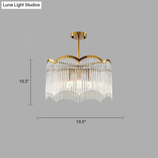 Fluted Clear Glass Rods Pendant Light Fixture For Bedroom / 19.5