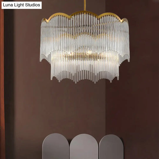 Fluted Clear Glass Rods Pendant Light: Postmodern Wavy Bedroom Chandelier