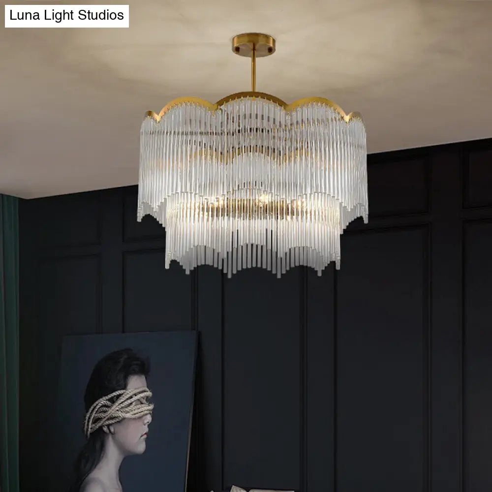 Fluted Clear Glass Rods Pendant Light Fixture For Bedroom