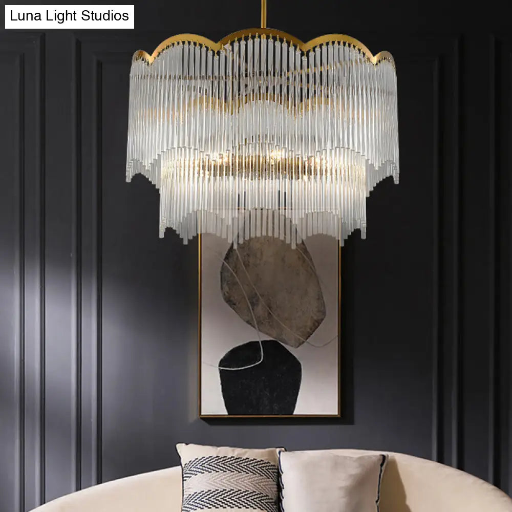 Fluted Clear Glass Rods Pendant Light: Postmodern Wavy Bedroom Chandelier