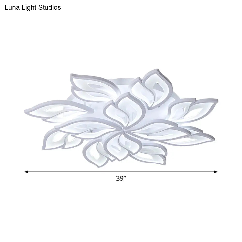 Foliage Semi-Mount Bedroom Light With 9/12/15 Acrylic Lights In Warm/White - Modern Ceiling Lamp